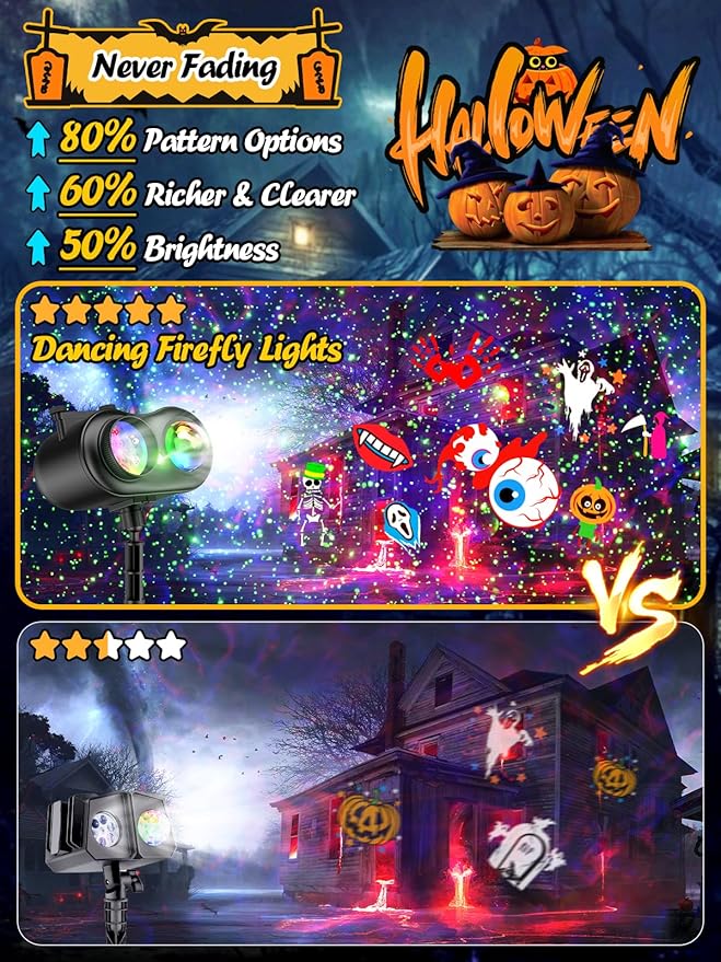 3-in-1 Halloween Projector Lights Outdoor, Anysun Brighter 80 HD Patterns Halloween Decor, 8-Pattern Ocean Wave Snowflake Starry Lights Show Christmas Projector Waterproof with Timer for House Party