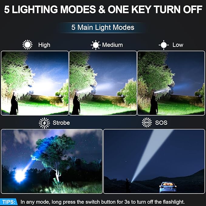 Rechargeable Flashlights High Lumens - Super Bright LED Tactical Flash Light, Powerful Waterproof Handheld USB C Flashlight for Camping,Emergencies,Home,5 Modes,Zoomable (2, Black)
