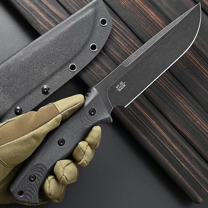 Sitivien ST22 Fixed Blade Knife 154CM Stainless Steel Blade Micarta Handle Full Tang EDC Tool Straight Knife for Working Camping Survival(Black)