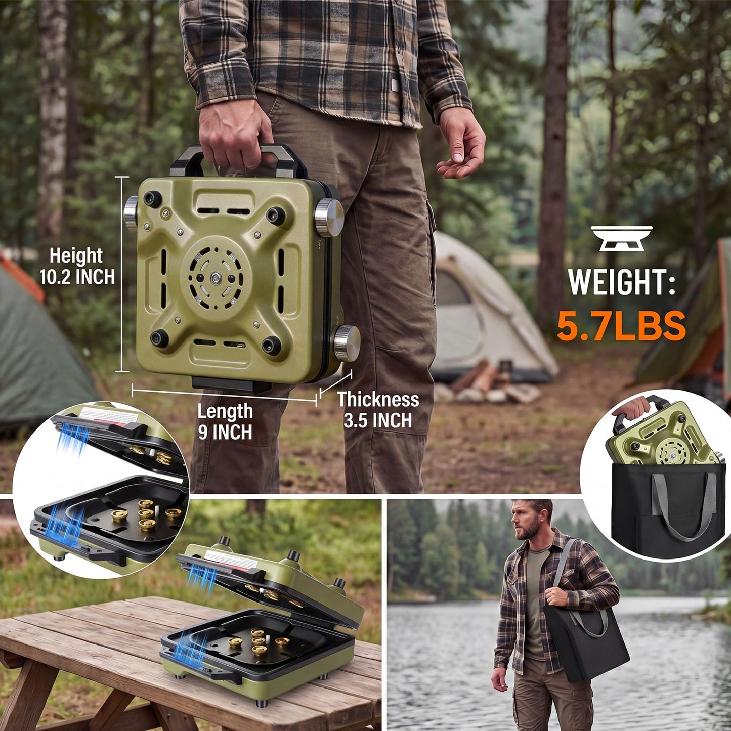 2-Burner Portable Propane Camping Stove with Windshield, 30000 BTU Foldable Gas Stove with