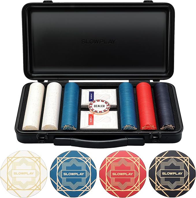 SLOWPLAY Nash Ceramic Poker Chips Set for Texas Hold'em, 300 PCS [Blank Chips], 43mm & 12g Each | Features a High-end Chip case with Extra Durable German Polycarbonate Shell