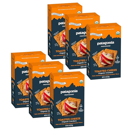 Patagonia Provisions Organic Toasted Cheeze Crackers (6 Pack) – 3g Plant Protein Per Serving – Made with Wheat Flour & Sea Salt – Non-GMO, No Added Sugar - Crispy & Crunchy