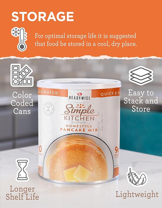 Simple Kitchen Homestyle Pancake Mix ??20 Servings for Family Meal Prep, Gluten Free & Freeze Dried Survival Just Add Water Canned Food, for Camping Meals, Backpacking & Hiking, #10 Can Package