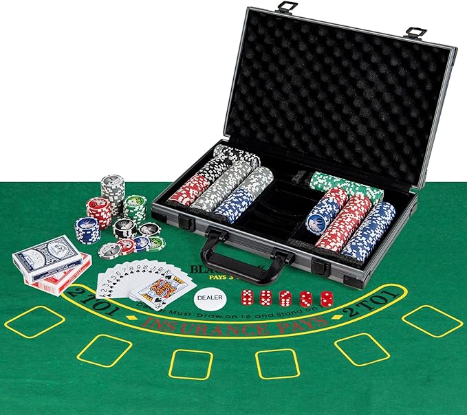 Goplus Poker Chip Set, Casino Poker Chips with 400 PCS Chips, 2 Decks Cards, Dealer Button, Poker Felt, Aluminum Case for Texas Holdem, Casino, Family Night, Blackjack