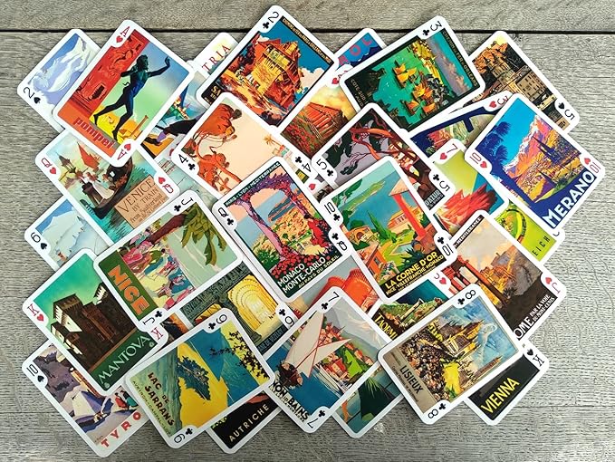 Europe Travel Playing Cards (Poker Deck 54 Cards All Different) Vintage European Travel Posters Retro Adverts