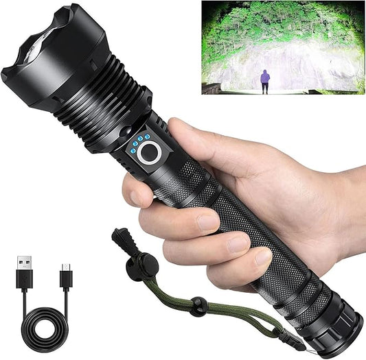 Rechargeable Flashlights 90,000 Lumens, Super Bright LED Flashlight High Lumens with USB Cable, 5 Modes Waterproof Flashlight Powerful Flash Light for Home Camping Hiking