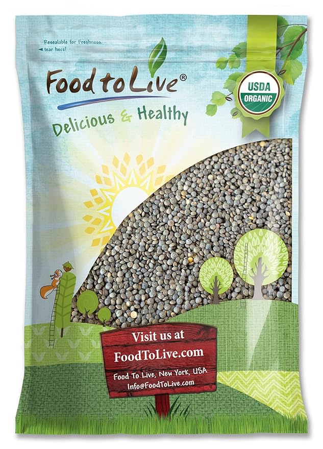 Food to Live Organic French Green Lentils, 15 Pounds ??Non-GMO, Whole Dry Beans, Raw, Sproutable, Vegan, Kosher. Rich in Folate, Fiber, and Plant-Based Protein. Great for Soups, Chili and Curries