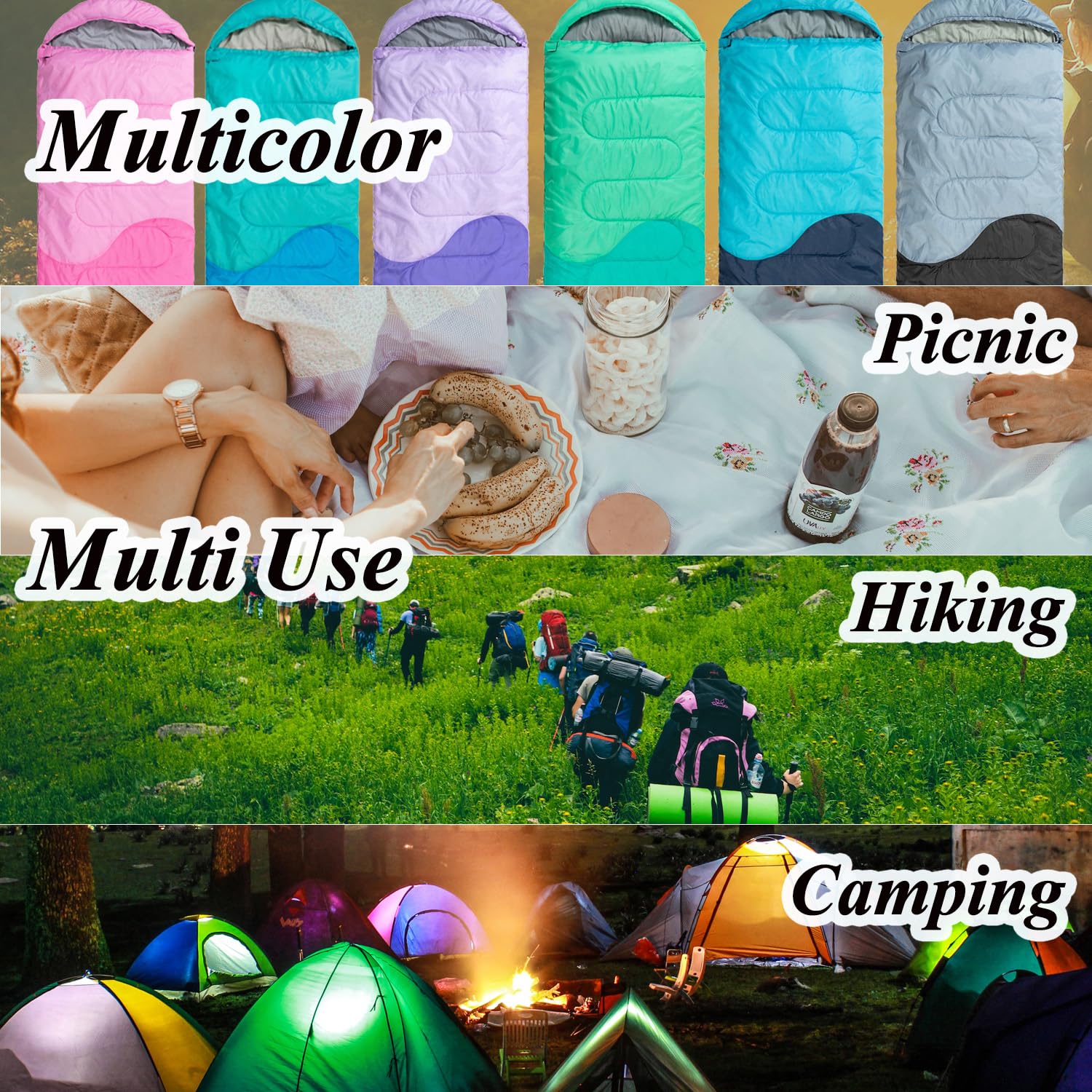 Sleeping Bag - 3 Seasons for Adults Boys Girls Camping Hiking - Warm Cold Weather Lightweight