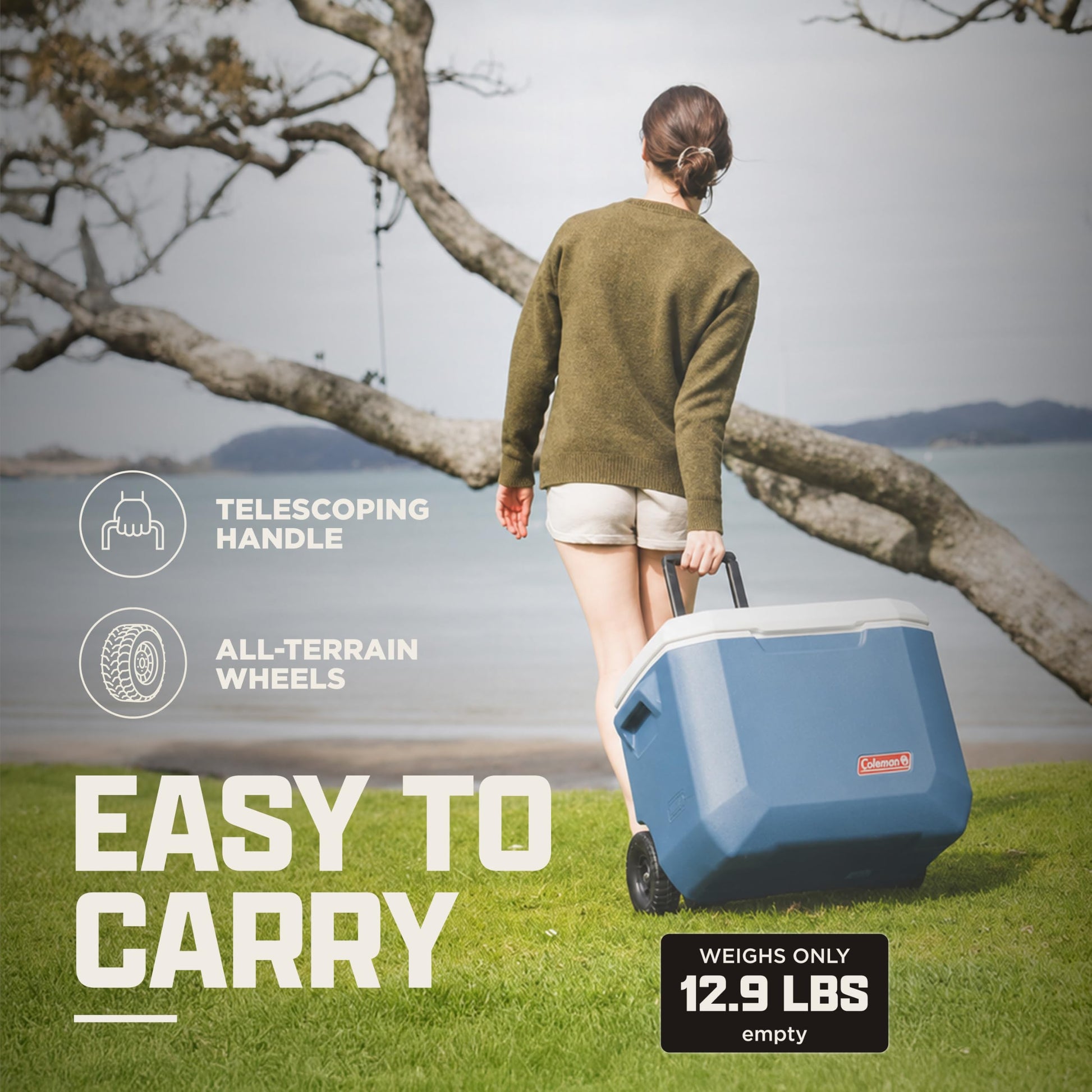 Coleman Xtreme 50qt Rolling Cooler with Wheels, Extra-Walled Insulation Keeps Ice up to 5 Days