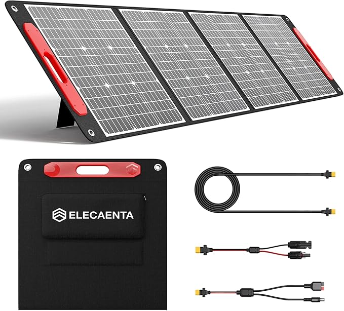 ELECAENTA 200W Portable Solar Panel, 25% High Efficiency (Upgraded Version), Ultra Light with Kickstands, Flexible and Foldable ETFE Solar Charger for Power Station Outdoor Camping RV Home Backup