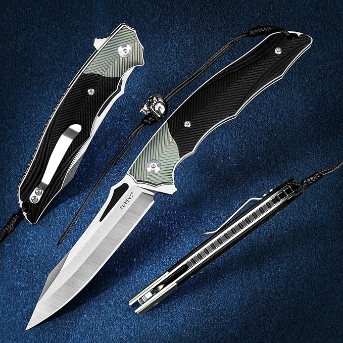 Folding Pocket Knife with Clip, Original sharp folding knife Liner Lock, G10 and Titanium Alloy Handle, Sandvik 14C28N Steel Flipper EDC