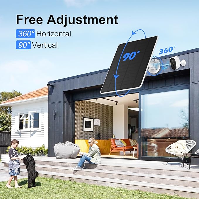5W Solar Panel for Security Camera Outdoor, Micro USB & USB-C Port Camera Solar Panel, Compatible with Rechargeable Battery Powered Cameras, IP65 Waterproof, 9.8ft Cable, 360° Adjustable Bracket
