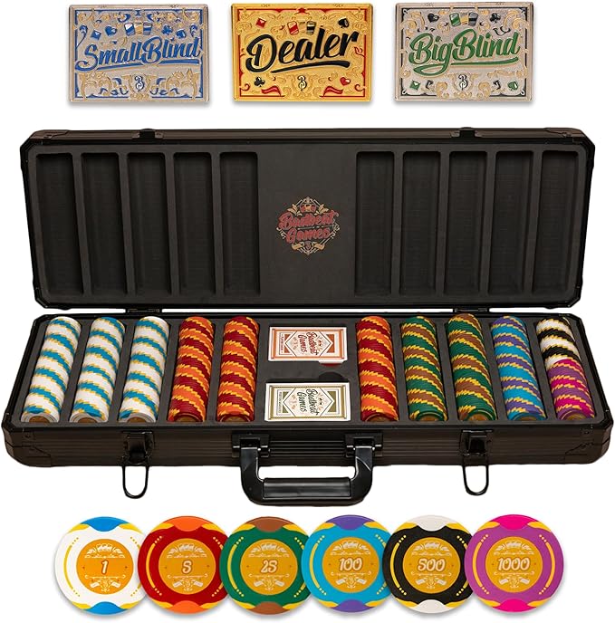 500 Piece Poker Set with Numbered Values - 14 Gram 40 mm Clay Poker Chips - Durable Carrying Case & Playing Cards - Features Dealer, Small Blind, and Big Blind Position Markers