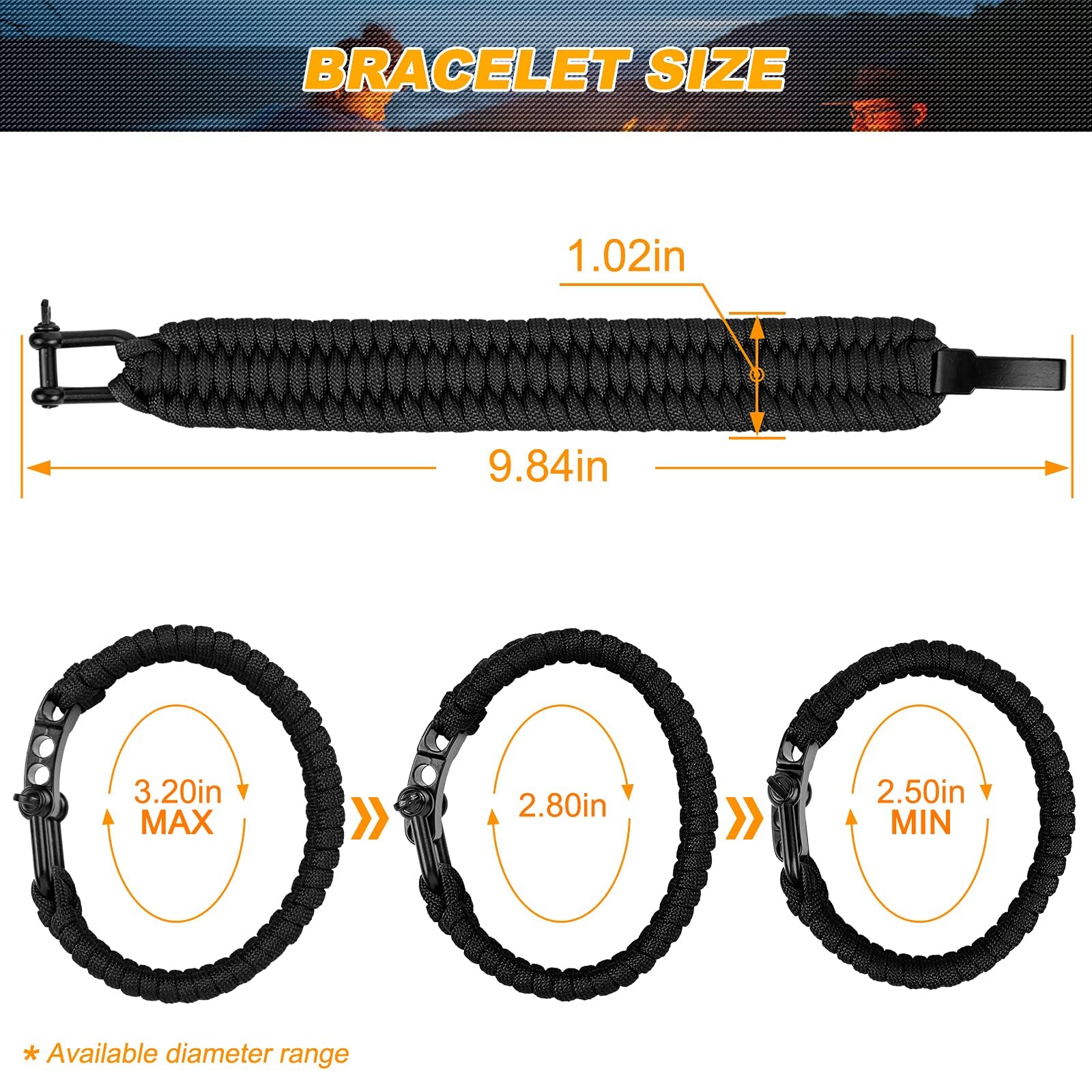 Oadnfa Survival Bracelet,Tactical Paracord Bracelet with Forged Stainless Steel U-Type Shackle
