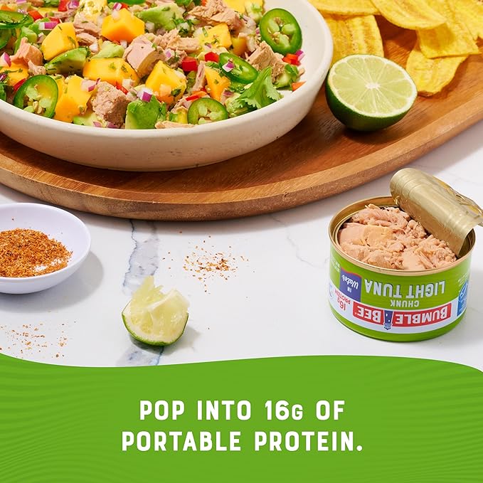 Bumble Bee Snackers - Chunk Light Tuna, 3 oz Easy Open Can - 16g Protein per Serving - Wild Caught Skipjack Chunk Light Tuna Pack - Ready to Eat
