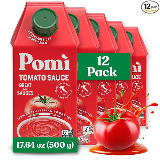 Pomì Tomato Sauce 17.64oz (Pack of 12) - Creamy, Velvety Italian Sauce with a Touch of Salt, No Additives or Preservatives - Made from 100% Fresh Italian Tomatoes, BPA-Free Carton