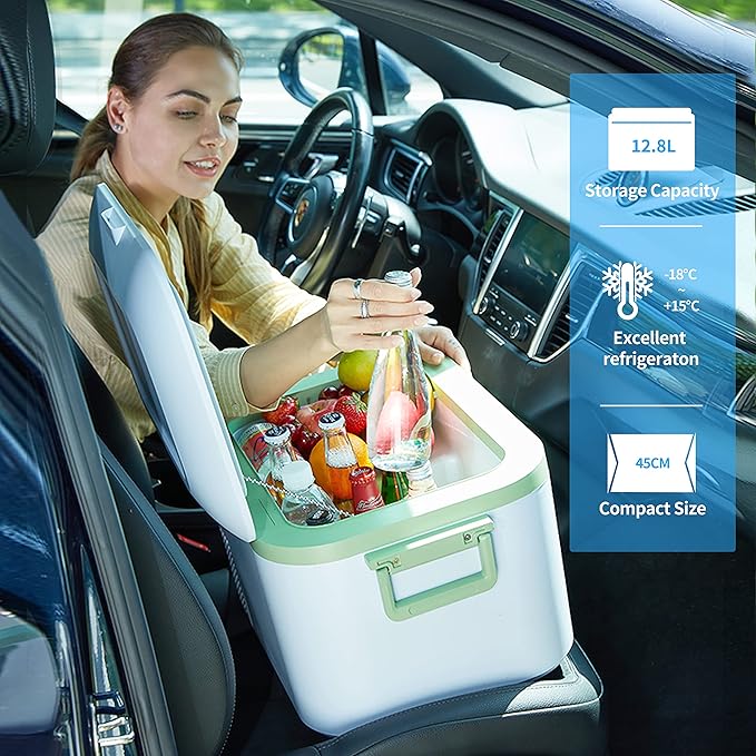 12 Volt Refrigerator Portable Car Freezer 13.5 Quart (12.8 Liter) Compressor Cooler 12V/24V DC 110～240 Volt AC for Truck Van RV Camper SUV Boat Travel Camping Road Trips Tailgating -18℃~+15℃