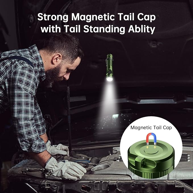 Wurkkos FC11C LED Flashlights Rechargeable -Small Powerful EDC Flashlight 90CRI 1200 High Lumen, IP68 Waterproof,Magnetic Tailcap,155M Beam Distance for Garden Dog Walking Emergency(Green 4000K)