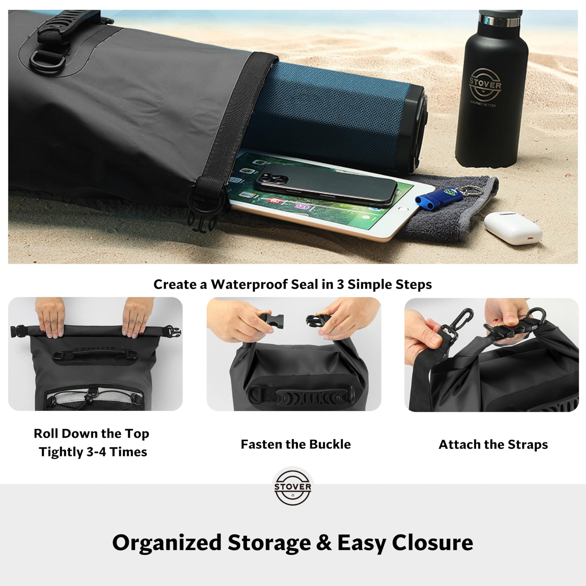 STOVER 5/10/25/30/40L Waterproof Dry Backpack & Phone Case- Large Floating Dry Bag for Kayaking