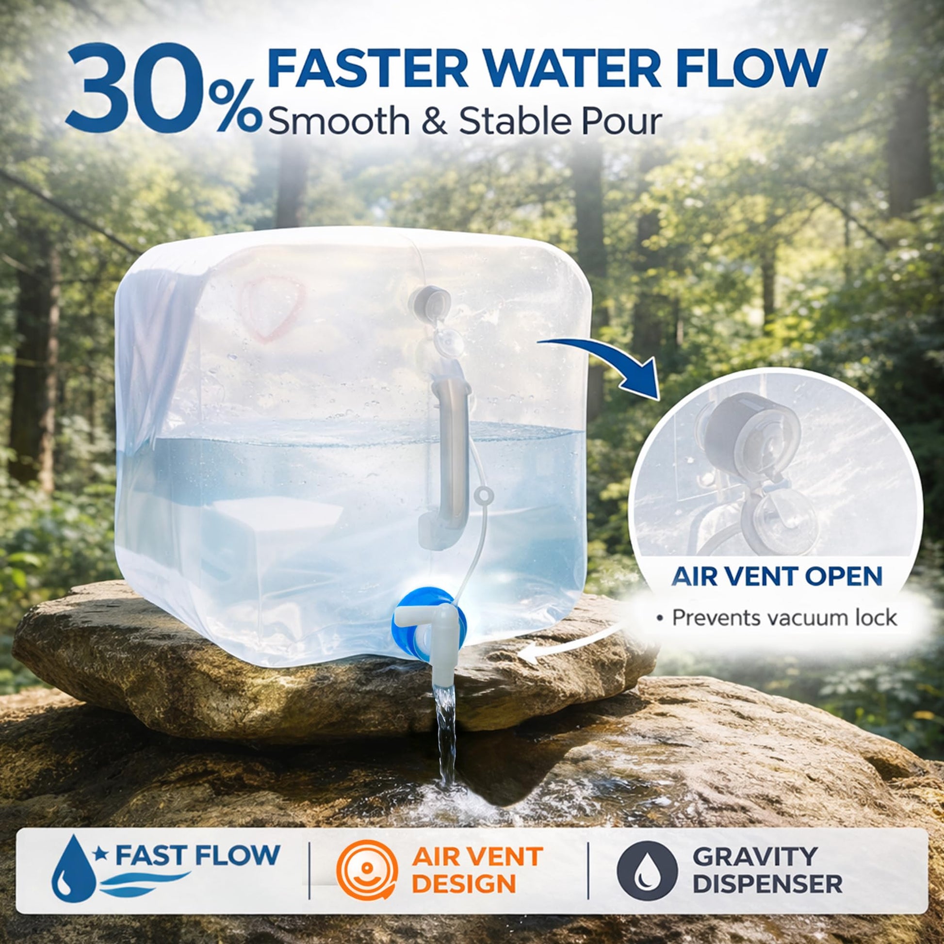 BPA Free Collapsible Water Container Jug with Spigot, 5.3 Gallon 2 Pack