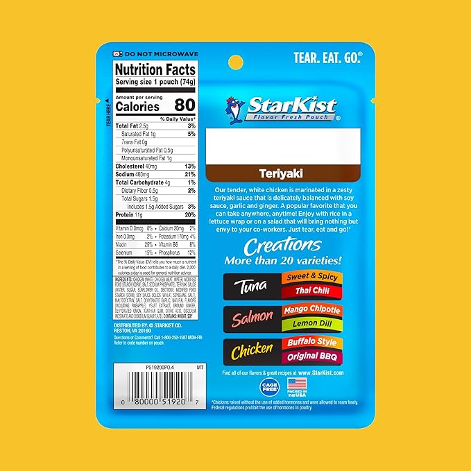 StarKist Chicken Creations Teriyaki, Single Serve Pouch, 2.6 oz (Pack of 8)
