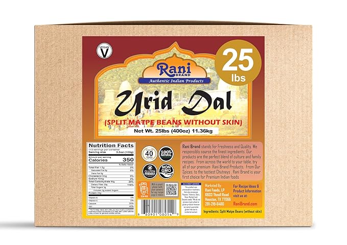 Rani Urid/Urad Dal (Split Matpe Beans Skinless) Indian Lentils 400oz (25lbs) 11.36kg Bulk Box ~ All Natural | Gluten Friendly | Non-GMO | Kosher | Vegan | Indian Origin