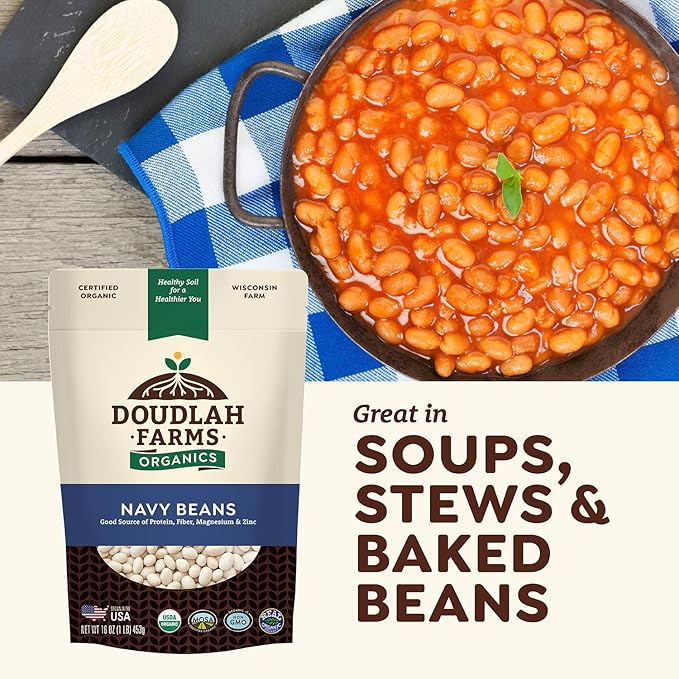 Organic Navy Beans 5 lb - Non-GMO, USDA Organic, Tested Clean Certified, Vegan - Rich in Fiber & Protein for Soups, Burritos, Salads & Chili - Grown In USA, Farmed From Regenerative Soil by Doudlah Farms