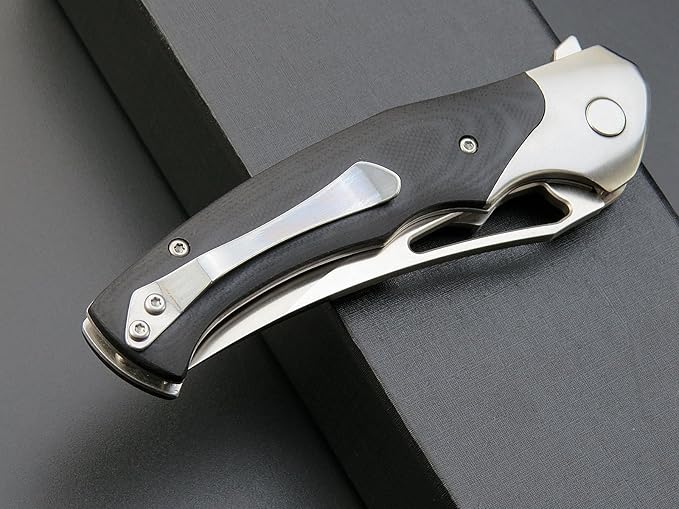 Eafengrow EF7 Folding Knife K110 Steel Blade G10& Stainless Steel Handle EDC Tool Knives for Outdoor Working Camping Hiking(black)