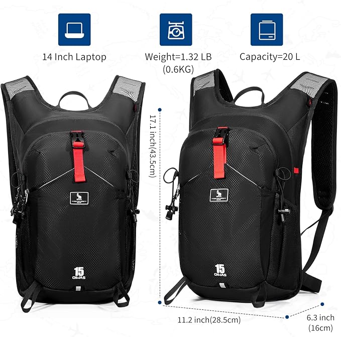 OIWAS Small Hiking Backpack - 15L Hiking Backpacks Water Resistant Camping Backpack Lightweight Hiking Daypack with Hydration Bladder Outlet