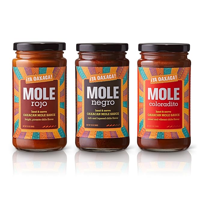 Ya Oaxaca - Mole Sauce Variety Pack - Negro, Coloradito, & Rojo - Blend of Smoked & Dried Chiles, Spices, & House Made Chocolate - Vegan, Non-GMO, Gluten Free - Great on Enchiladas - 3-12oz Jars