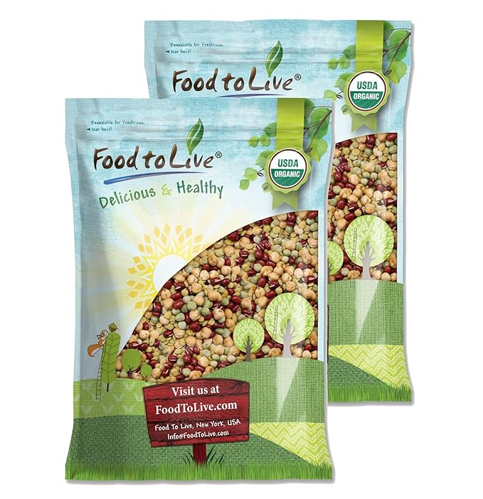 Food to Live Organic Crunchy Mix of Sprouting Beans, 15 Pounds - Non-GMO, Kosher, Non-Irradiated, Vegan, Raw, Dried, Bulk - Organic Green Peas, Adzuki, Lentil, Garbanzo