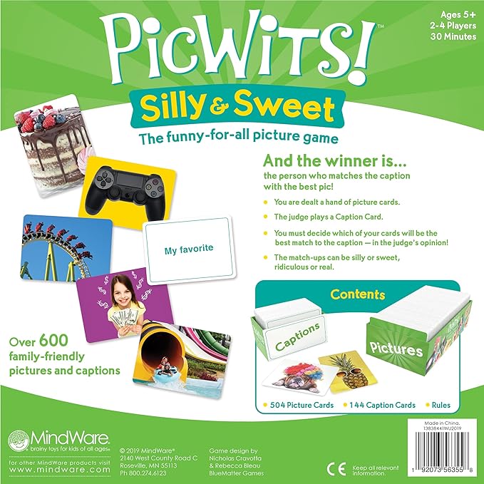 MindWare PicWits, Funny Quick Wit Picture Captioning Card Game, Quick 30-Minute Game Play, Ages 5 and up - Silly & Sweet