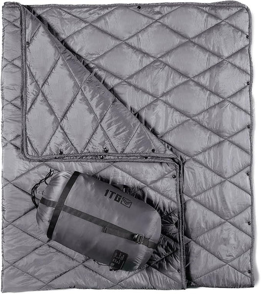 Camping Blanket - Packable, Ultra Warm and Lightweight with Snap Button Backpacking Quilt, for Sleeping, Outdoors, Travel, and Indoor Use - Gray