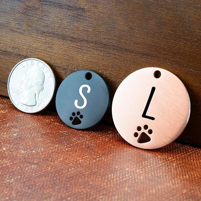 Ultra Joys Dog Tags Personalized for Pets - Hollow Paw Custom Pet ID Tag - Engraved Dog Tag for Small, Large Dogs - Large Round in Black