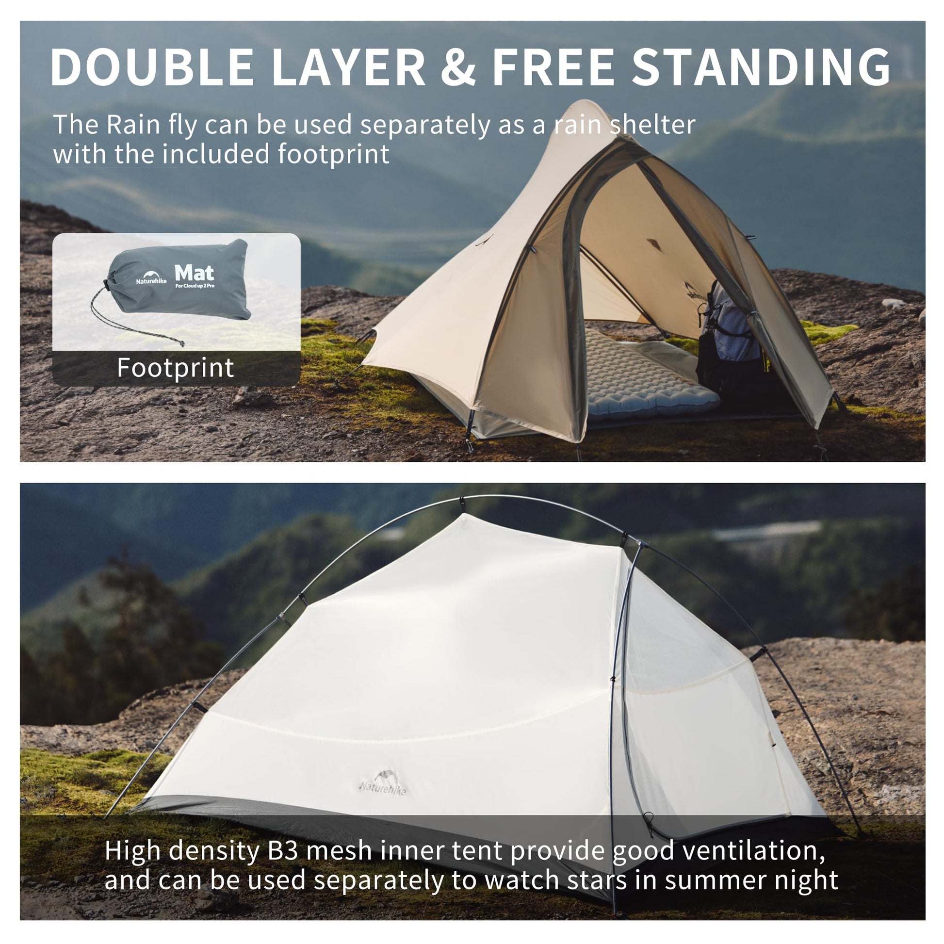 Naturehike Cloud-Up 1 Person Tent, Lightweight Backpacking Tents for One Man, Waterproof Ultralight