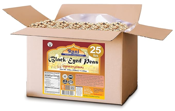 Rani Black Eyed Peas, Dried Cowpeas (Lobhia) 400oz (25lbs) 11.36kg Bulk Box ~ All Natural | Vegan | Kosher | Gluten Friendly | Product of USA