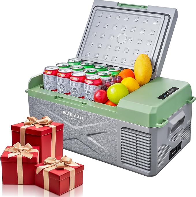 BODEGACOOLER 12 Volt Car Refrigerator, 17 Quart Portable Freezer, Car Fridge -4℉-68℉, Electric Cooler 12/24V DC100-240 Volt AC for Outdoor, RV, Camping, Travel, Vehicles, Home Use