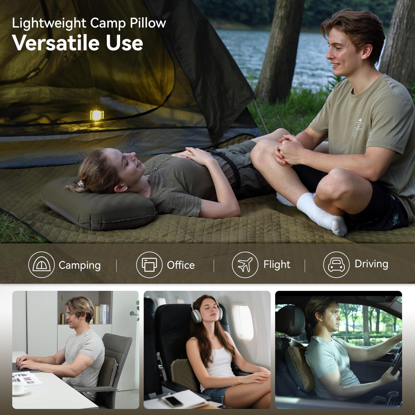MARCHWAY Inflatable Camping Pillow with Soft Foam Top & TPU Air Bladder, Dual-Sided Support for