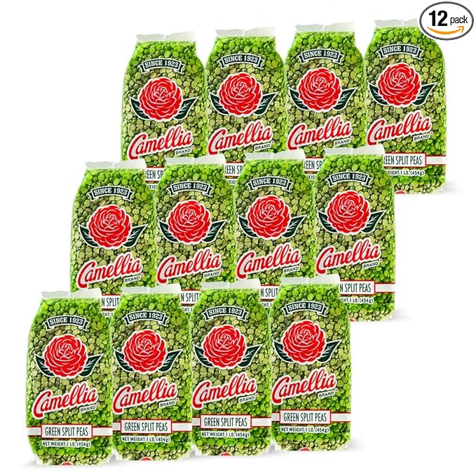 Camellia Brand Dried Green Split Peas – Premium Non-GMO Split Peas for Hearty Split Pea Soup, Stews, Purees, and Plant-Based Meals – Gluten-Free, High Protein, Vegan & Vegetarian Friendly, 1 Pound (Pack of 12)