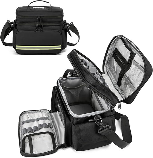 Black Double Layer First Aid Bag Medical Bag Empty Emergency First Responder Organizer for Nurses,Home Health Care, EMT