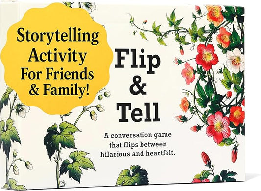 Flip & Tell - Conversation & Storytelling Activity for Friends & Family That Flips Between Hilarious and Heartfelt - Ideal for 4-6 Players - 200+ Prompts