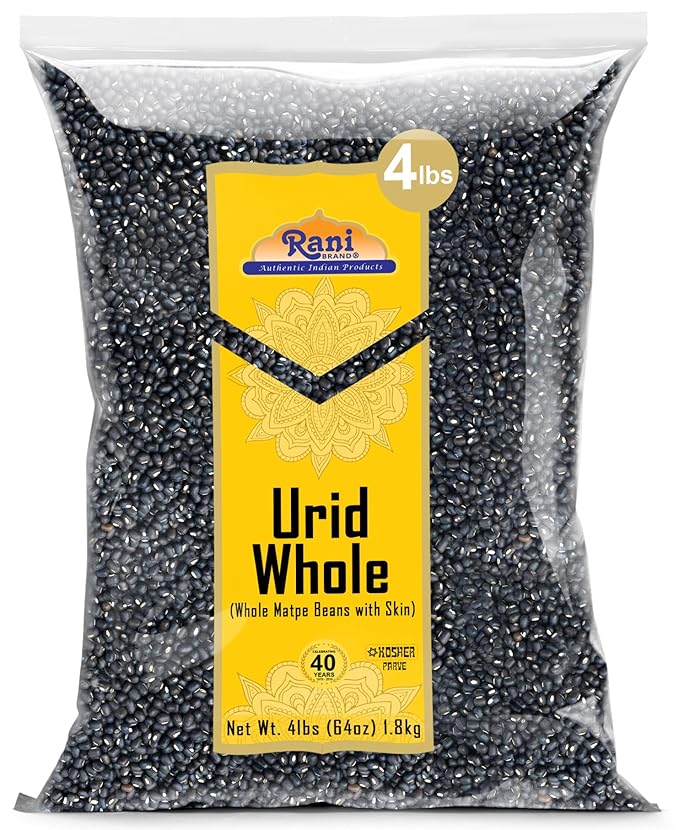 Rani Urid/Urad Whole Black (Matpe Beans with Skin) Indian Lentils 64oz (4lbs) 1.81kg Bulk~ All Natural | Gluten Friendly | Non-GMO | Kosher | Vegan | Indian Origin