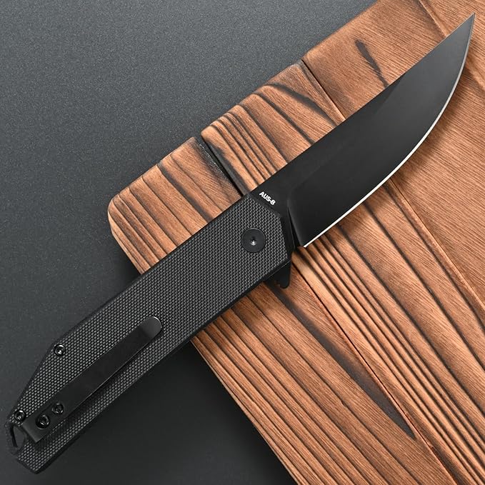 FF18 Folding Pocket Knife,AUS-8 Steel Blade G10 Handle EDC Tool Knife for Outdoor Survival,Camping,Hiking,Hunting (Black)