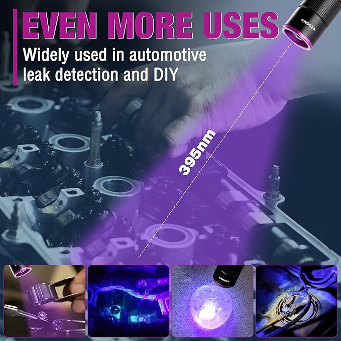 EverBrite Rechargeable Pen Flashlight with UV Light and White Light, 395nm Black Flashlight with Clip, Zoomable 4 Modes with Memory Function, USB C Cable, for Camping, Emergency, Pet Urine Detection