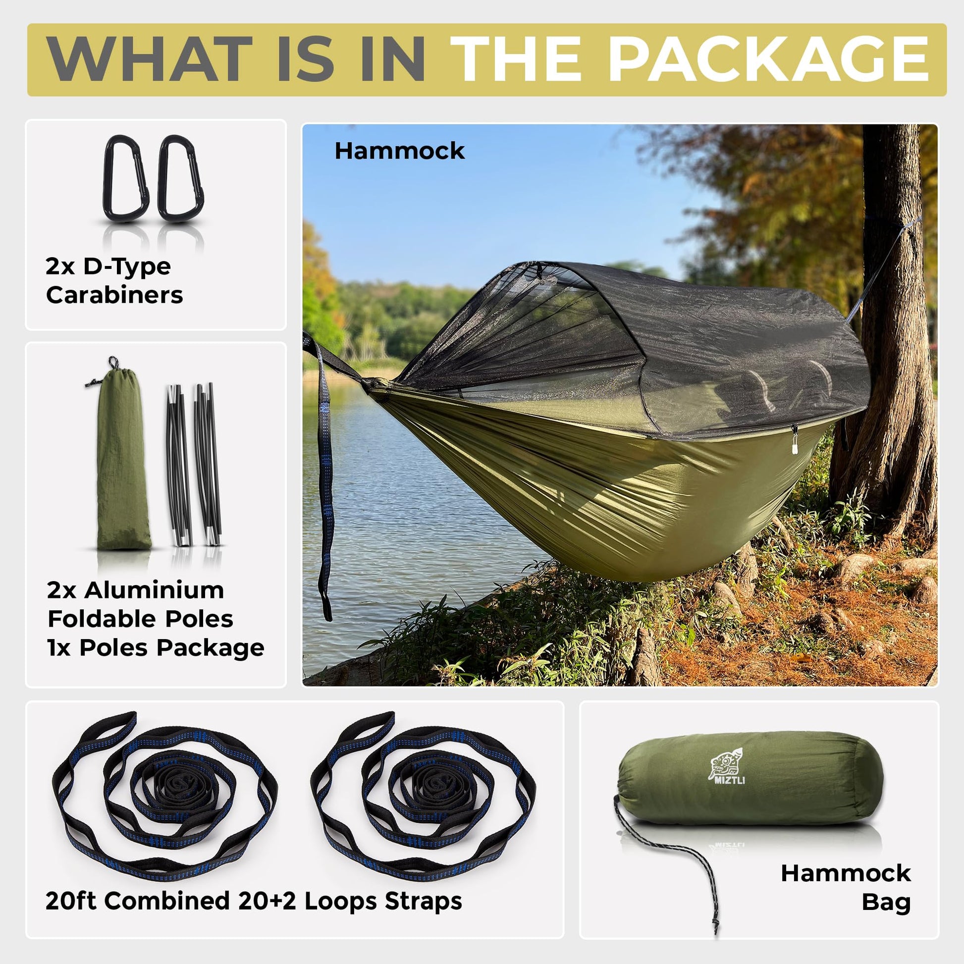Miztli Camping Hammock Portable Tent-Like Outdoor Hammock with Net 1/2 Person