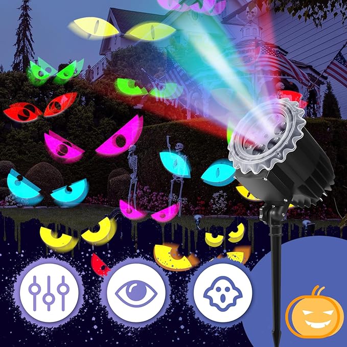 Halloween Projector Light with 1 Film Slides Holiday LED Projector Lights Outdoor Reflectors Waterproof Landscape Decorative Rotation Lighting Movement Projection Lamp(Eyes)