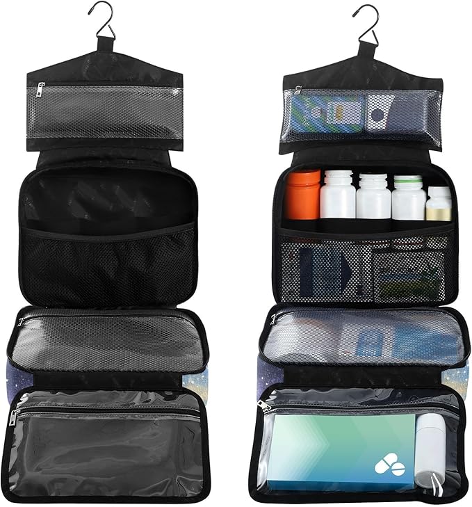 Fustylead Cute Black Cat in Space Pill Organizer Bag Large Medicine Travel Carrying Case with Zipper for Vitamin Supplements Fish Oil, Empty First Aid Kit for Hiking Camping