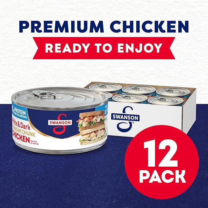 Swanson White and Dark Premium Chunk Canned Chicken Breast in Water, 9.75 OZ Can (Case of 12)