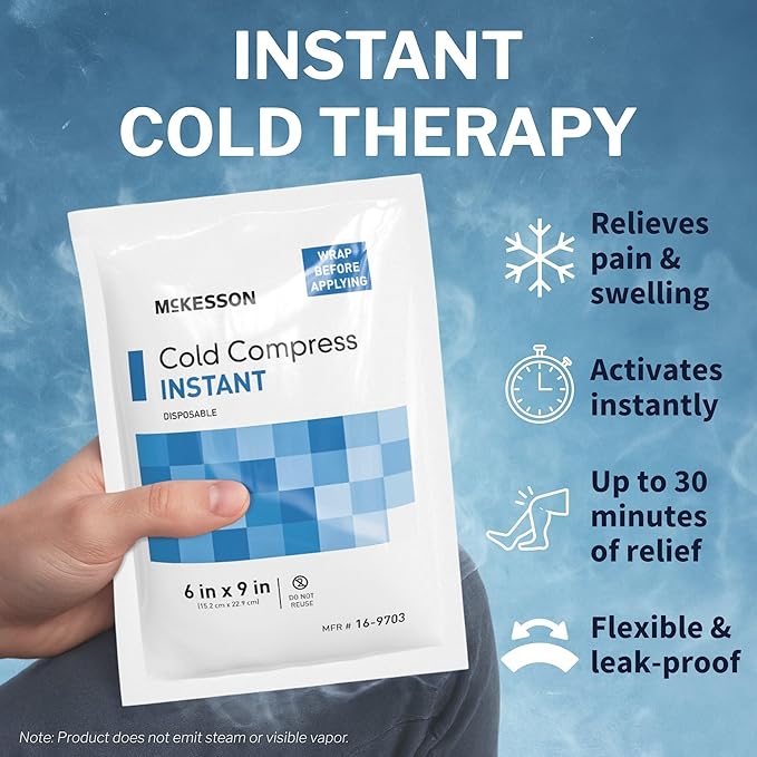 McKesson Instant Cold Packs 6" x 9" [24 Pack] – Instant Ice Packs for Injuries Disposable, Pain Relief, Swelling, Sprains – Travel Cold Compress for Sports, First Aid, Toothache