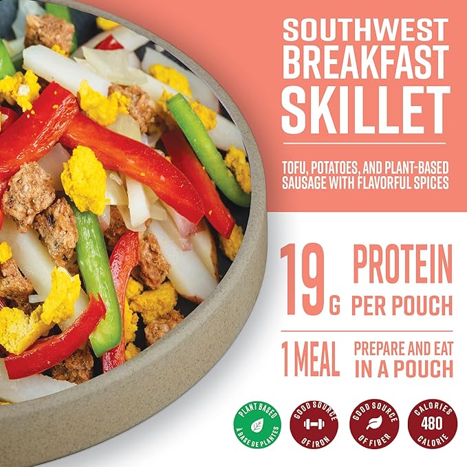 Nomad Nutrition Southwest Breakfast Skillet | Instant Freeze Dried Backpacking & Camping Food | Plant-Based, Non-GMO Hiking Meals with High-Energy, Vegan, Gluten-Free | 112g - 1 Pack